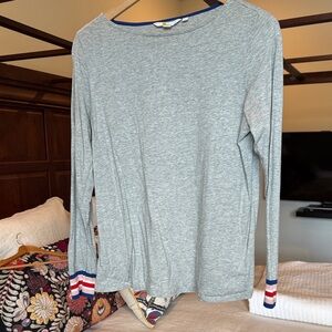 Boden Gray Long Sleeve Top with Striped Cuffs